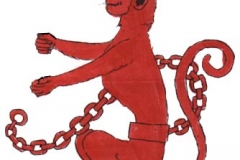 ape sejant erect and chained